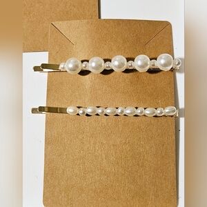 NWT SET OF 2 FASHION GOLD PLATED FAUX PEARLS BOBBY PINS!